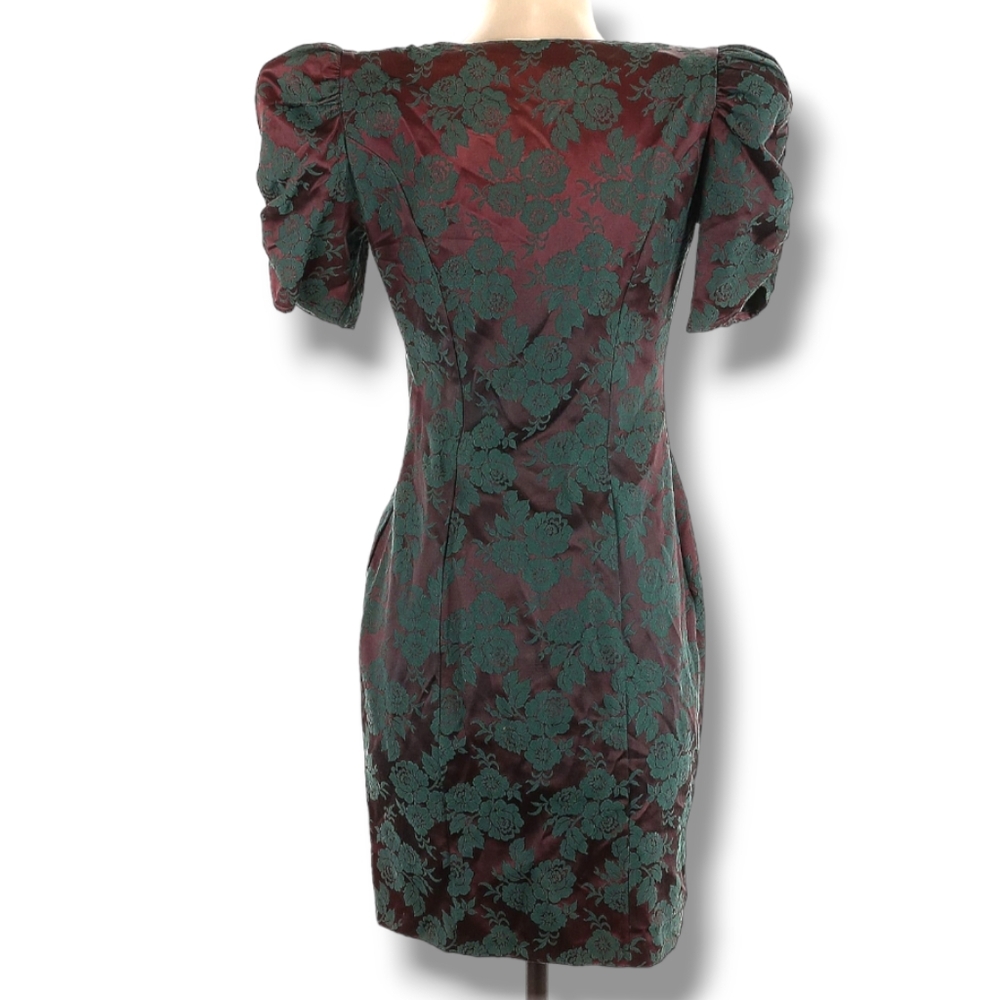 Vintage 80s Brocade Floral Retro Cocktail Dress - Byer Too - Picture 2 of 6